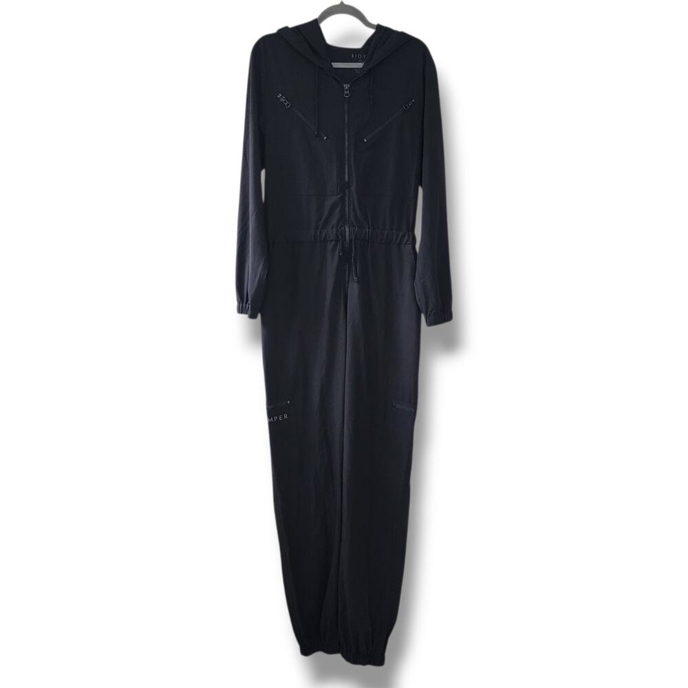 BioRomper Travel Jumpsuit Black Hooded Unisex Antimicrobial Aviator S Streetwear